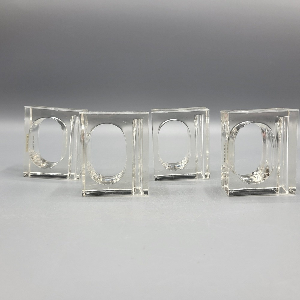 Vtg Lilian Vernon Lucite Napkin Rings Bud Vases Set of 4 Clear Rectangular Block
